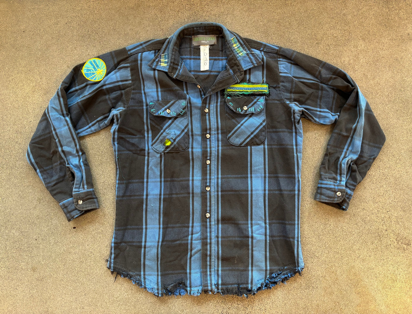 Origami Crane - Blue & Black Heavy Long Flannel with Cat