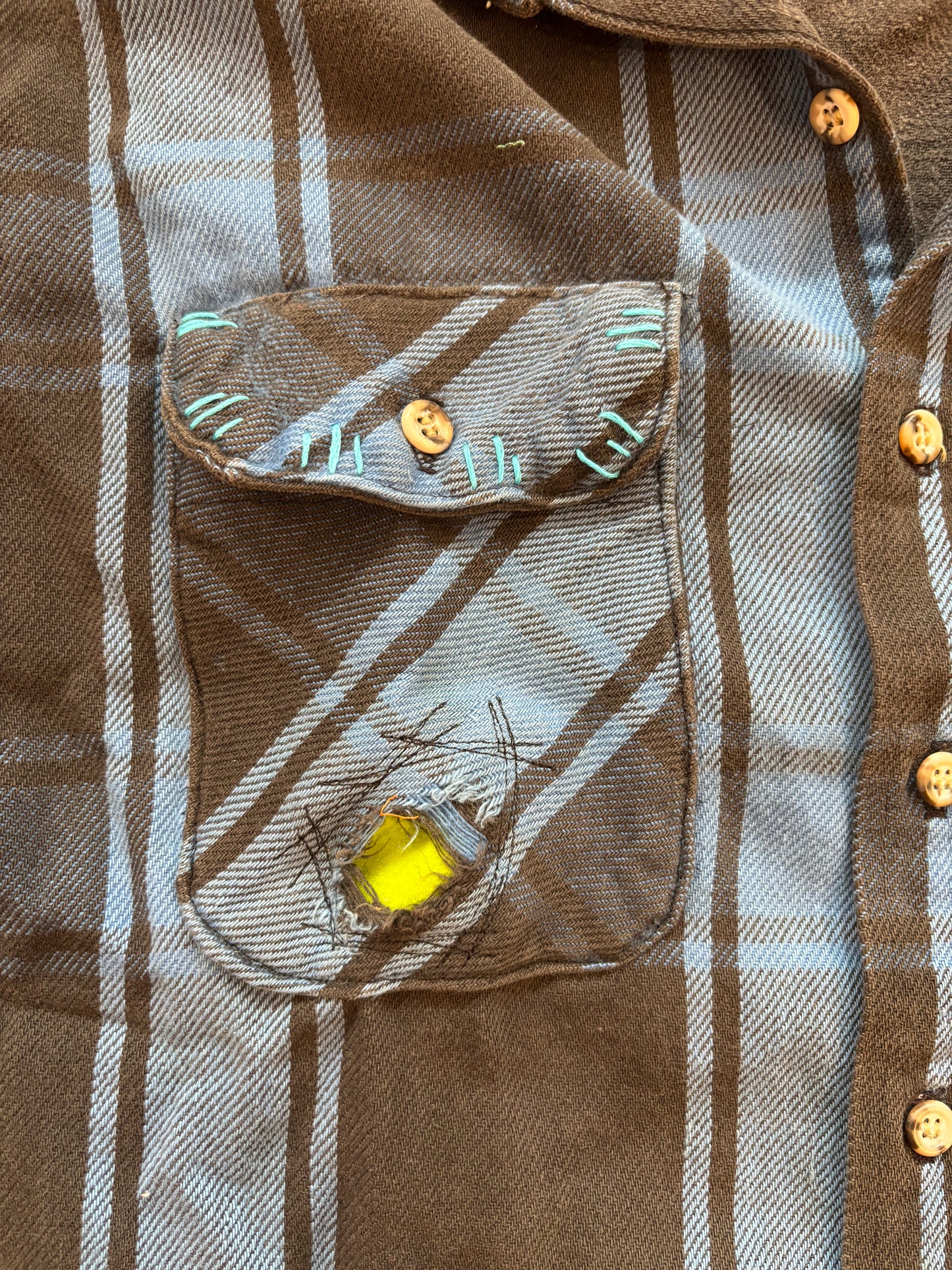 Origami Crane - Blue & Black Heavy Long Flannel with Cat