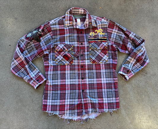 Origami Crane - Red & Grey Long Flannel with Bling Heart