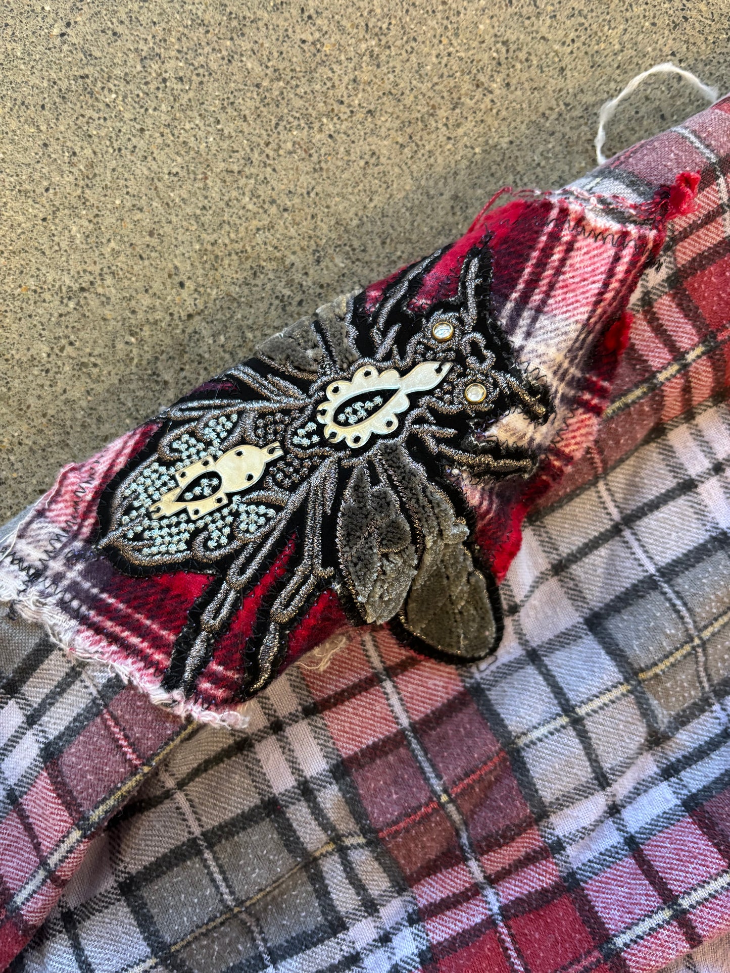 Origami Crane - Red & Grey Long Flannel with Bling Heart