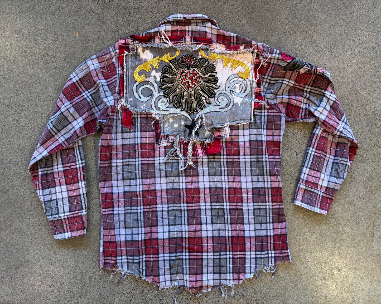 Origami Crane - Red & Grey Long Flannel with Bling Heart