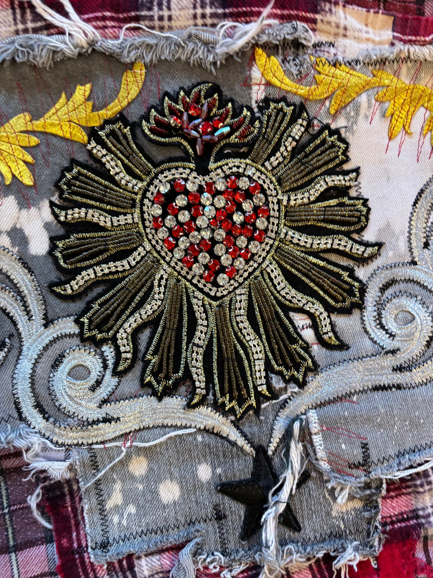 Origami Crane - Red & Grey Long Flannel with Bling Heart