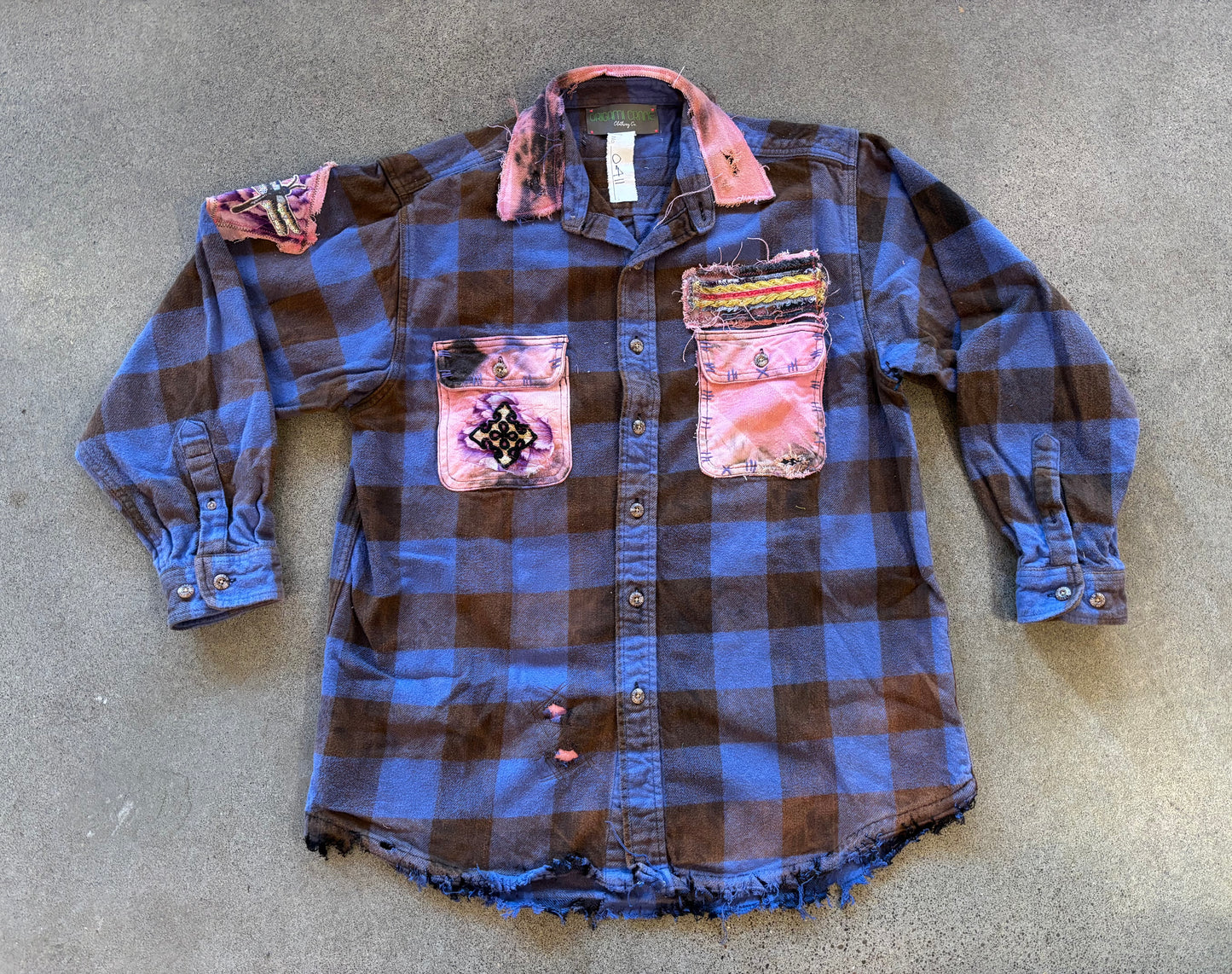 Origami Crane - Blue Heavy Flannel with Pink Bling
