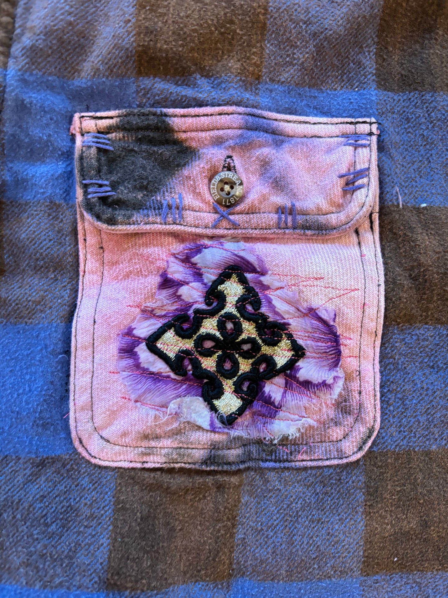 Origami Crane - Blue Heavy Flannel with Pink Bling