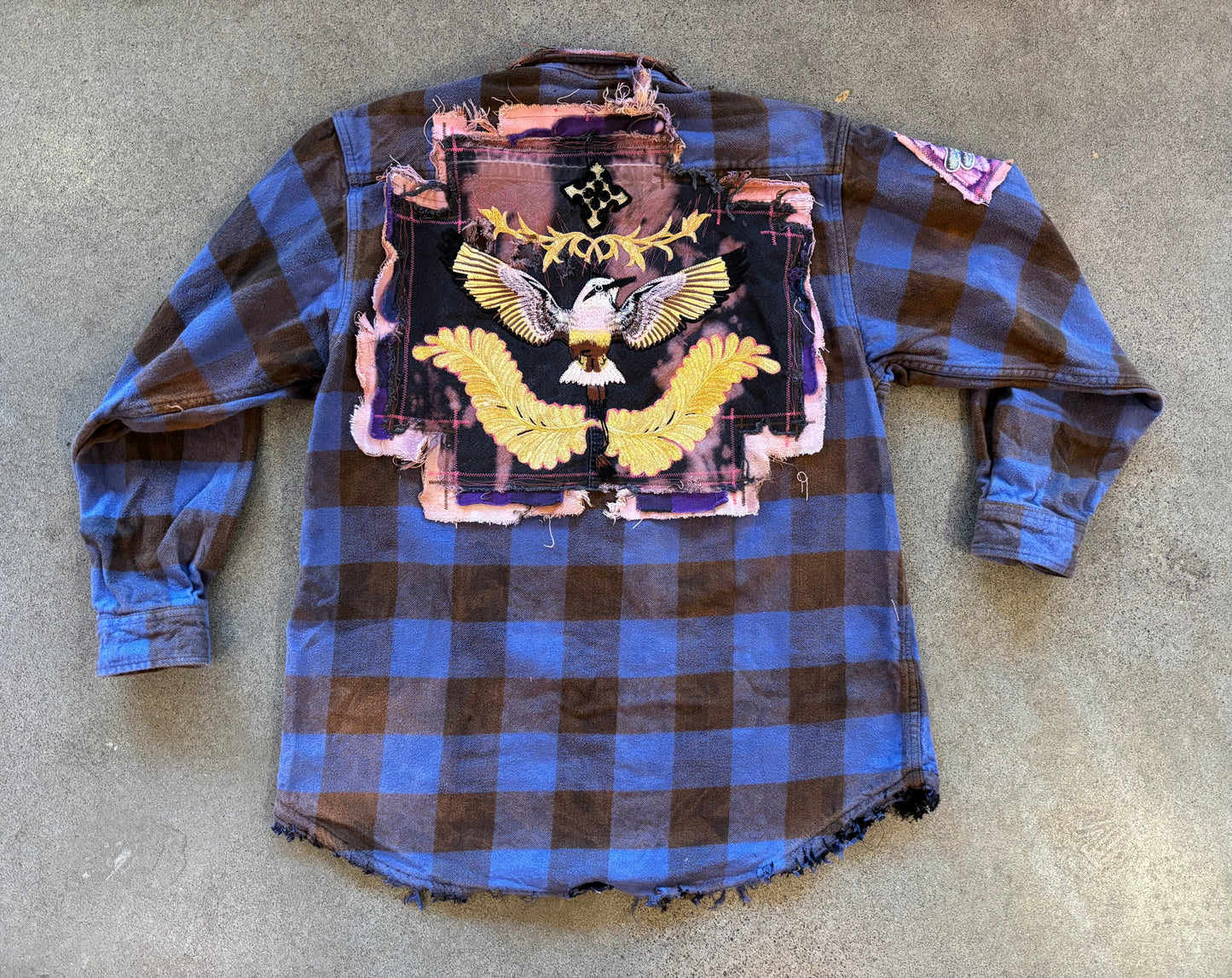 Origami Crane - Blue Heavy Flannel with Pink Bling