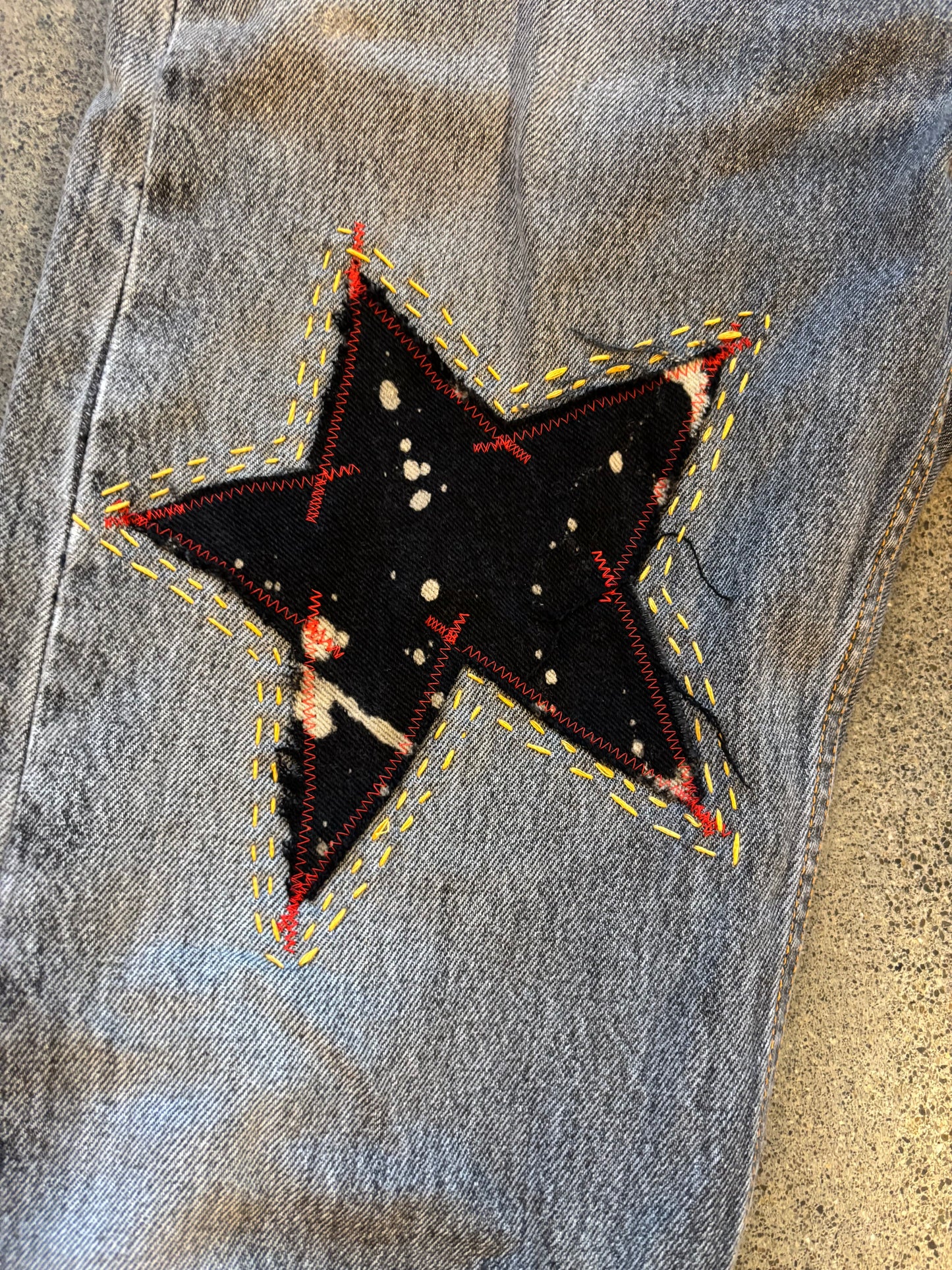 Origami Crane - Dark Grey Lumber Patched 501's