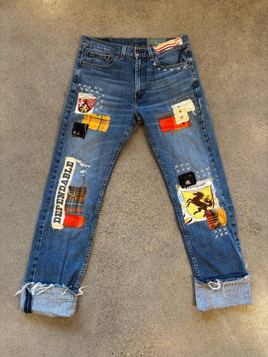 Origami Crane - Lumber Patched Levi's in Gold and Orange