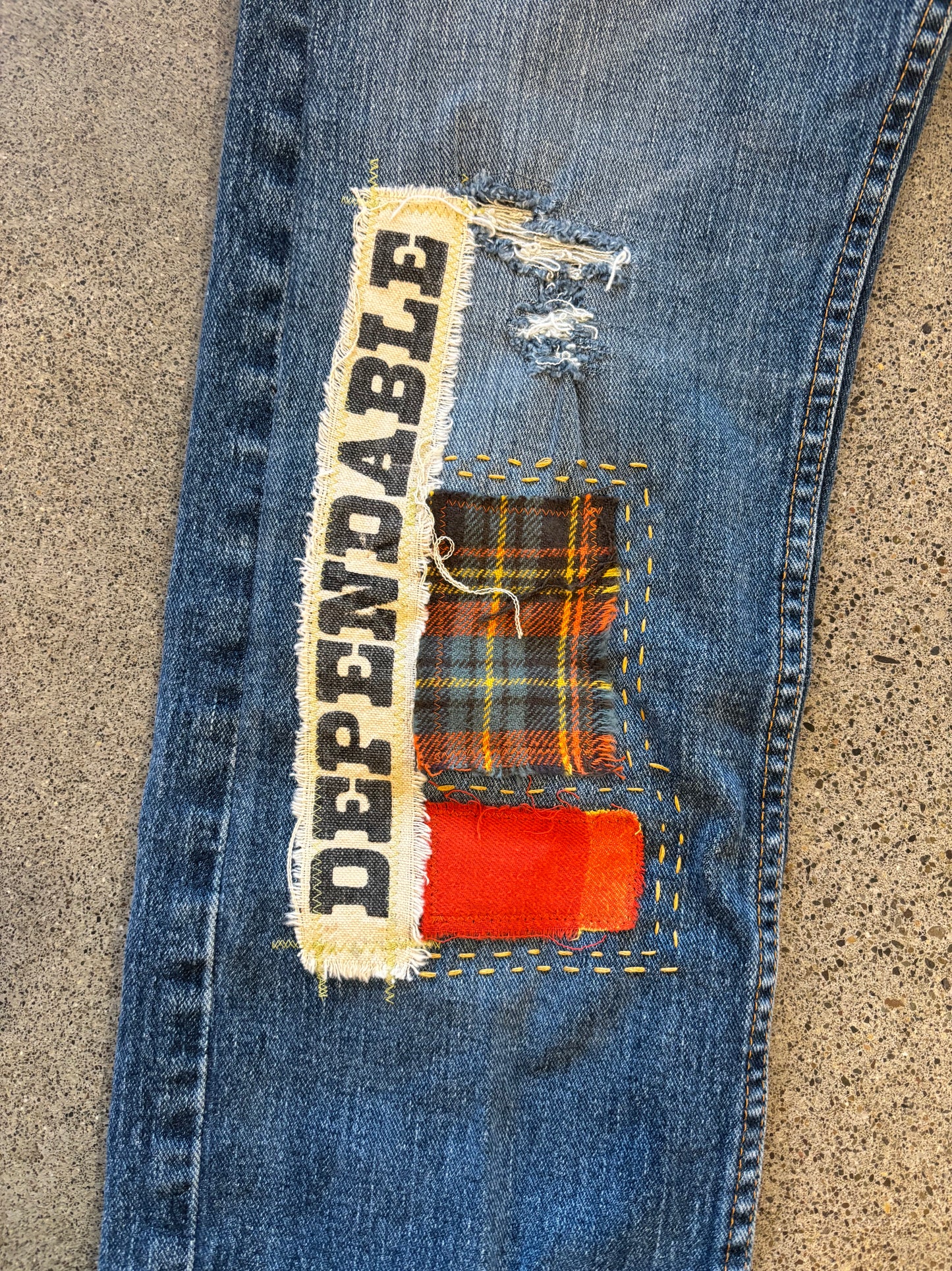 Origami Crane - Lumber Patched Levi's in Gold and Orange