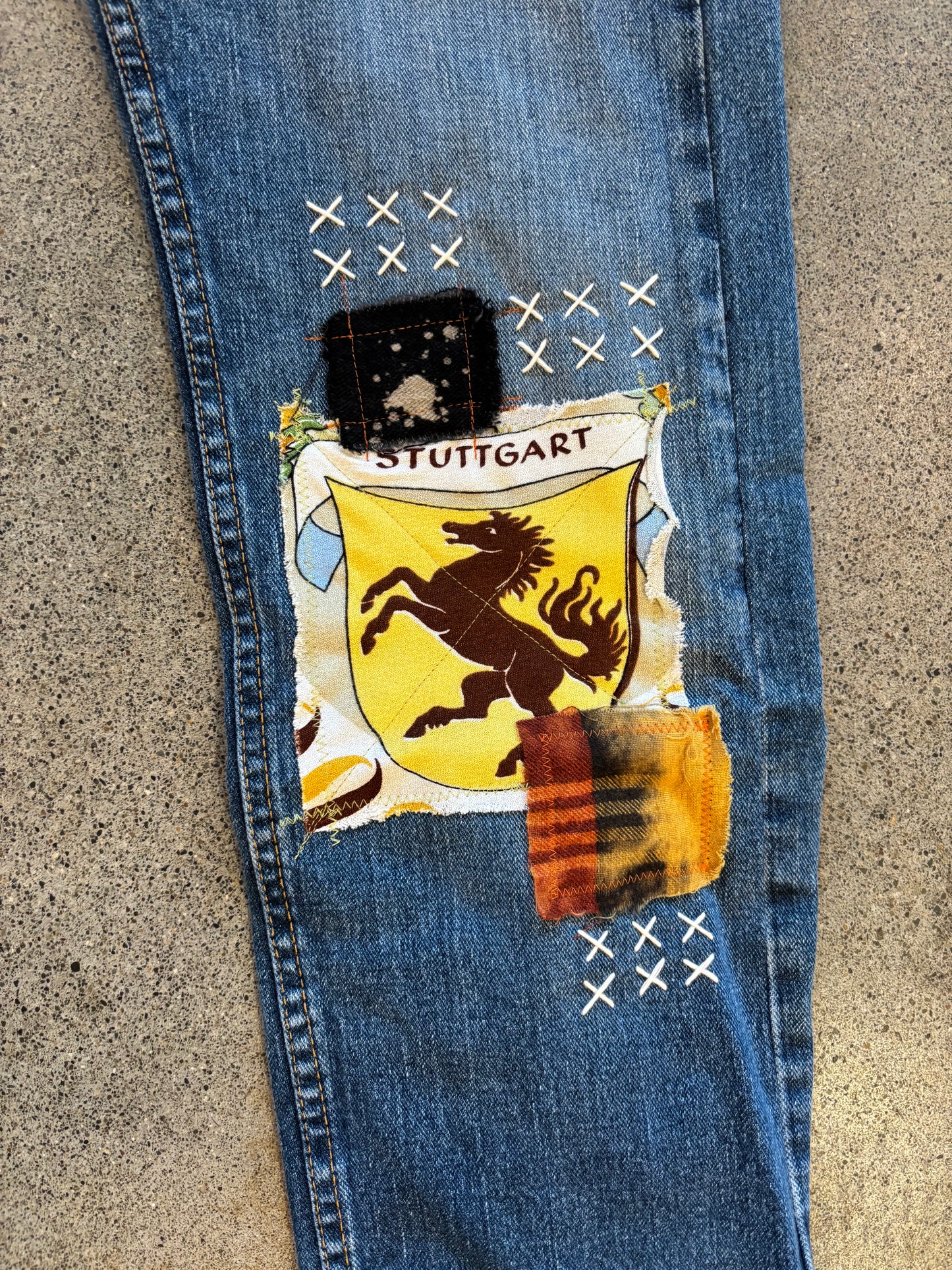 Origami Crane - Lumber Patched Levi's in Gold and Orange