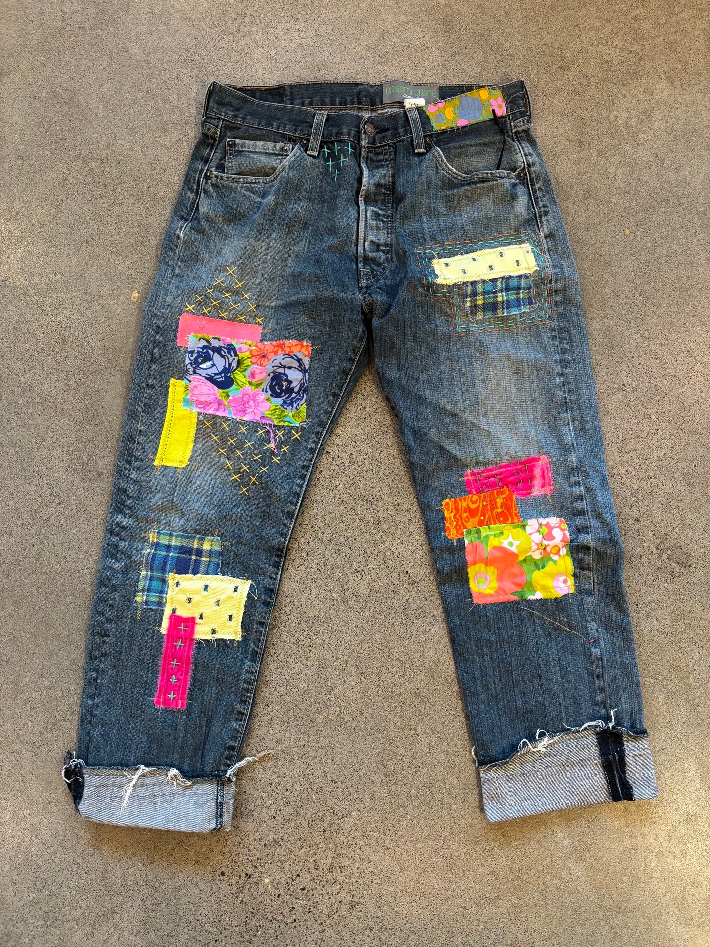 Origami Crane - Patched Levi's in Brights
