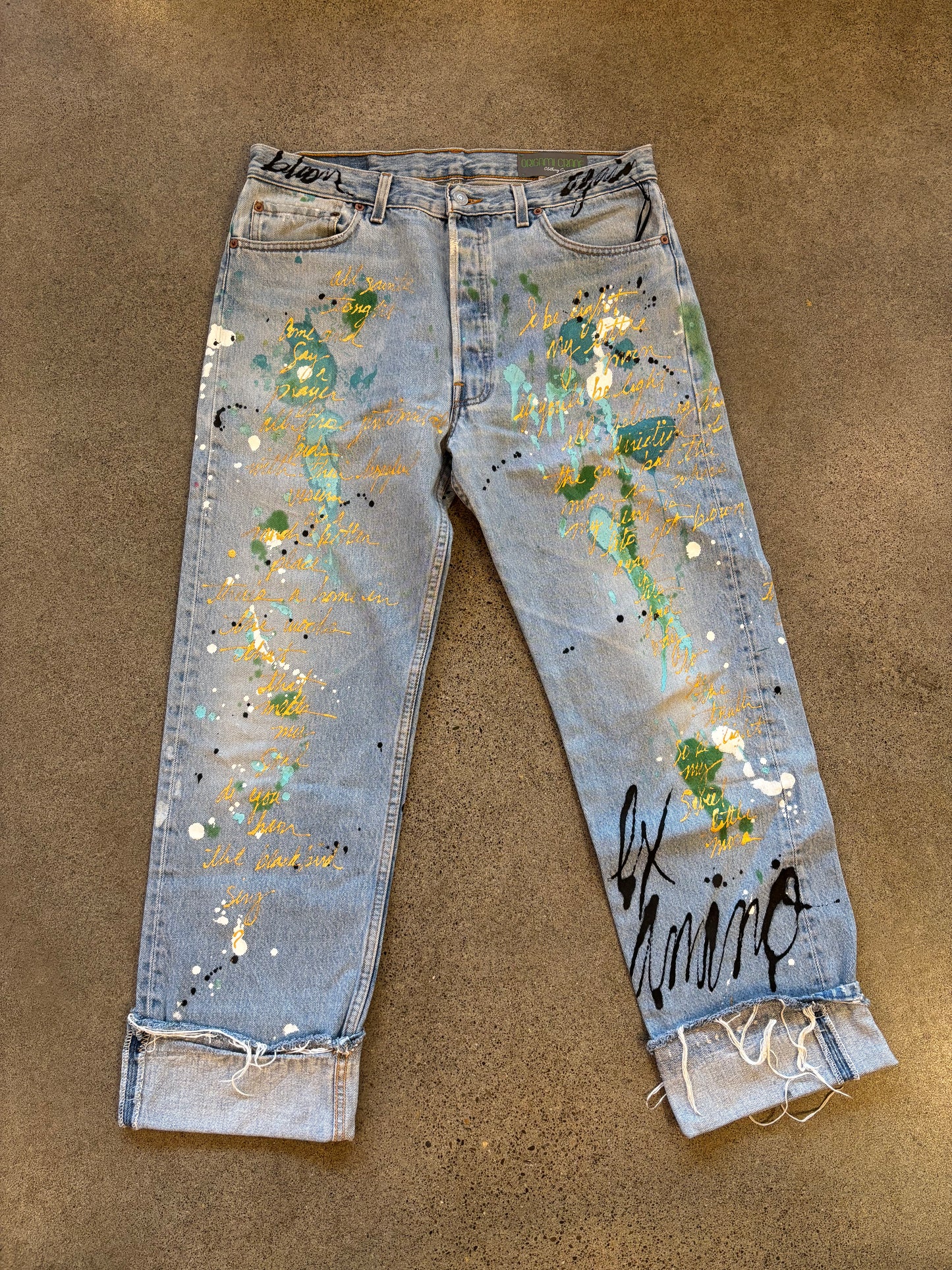 Origami Crane - Positive Vibe 501's in Aqua & Gold