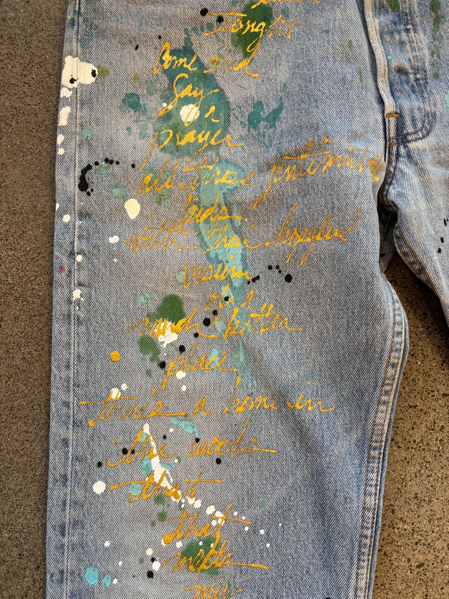 Origami Crane - Positive Vibe 501's in Aqua & Gold