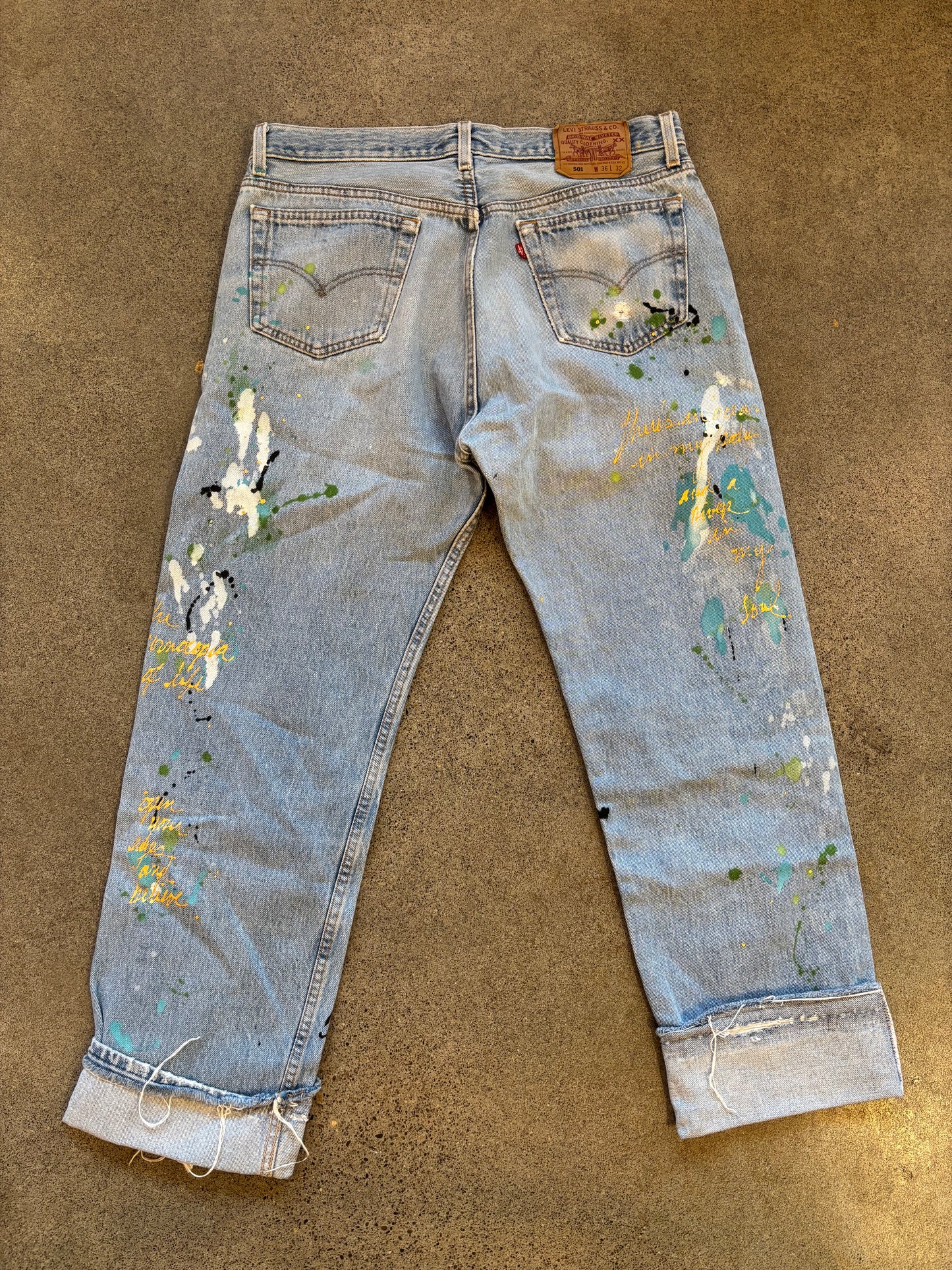 Origami Crane - Positive Vibe 501's in Aqua & Gold