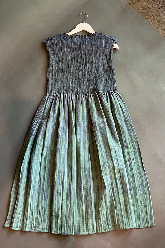 Nuno Dot Stripe Loomed Dress  in Rose or Green