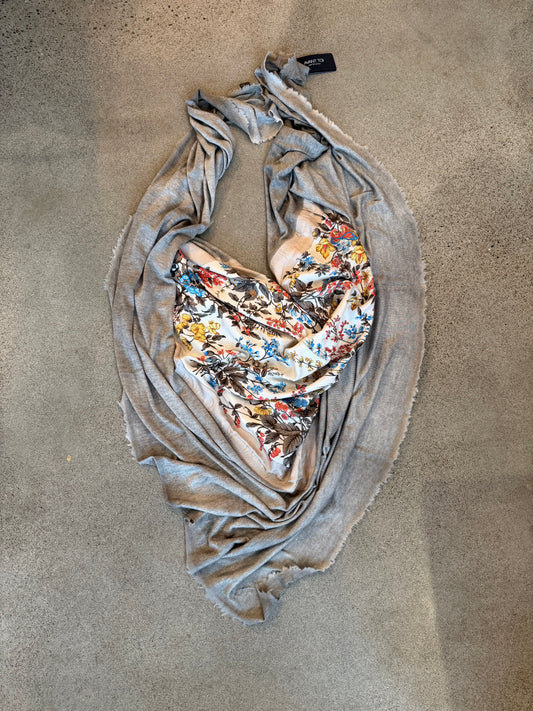 Jumbo Vintage Silk Scarf with Cashmere Boarder