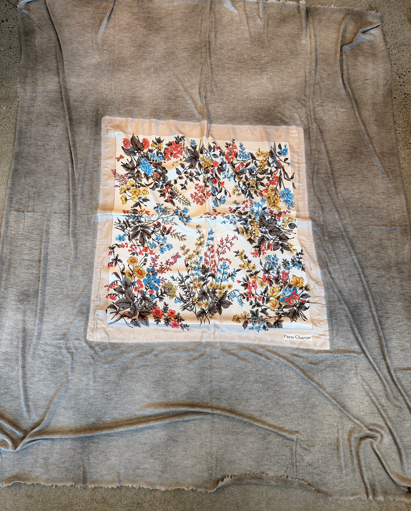 Jumbo Vintage Silk Scarf with Cashmere Boarder