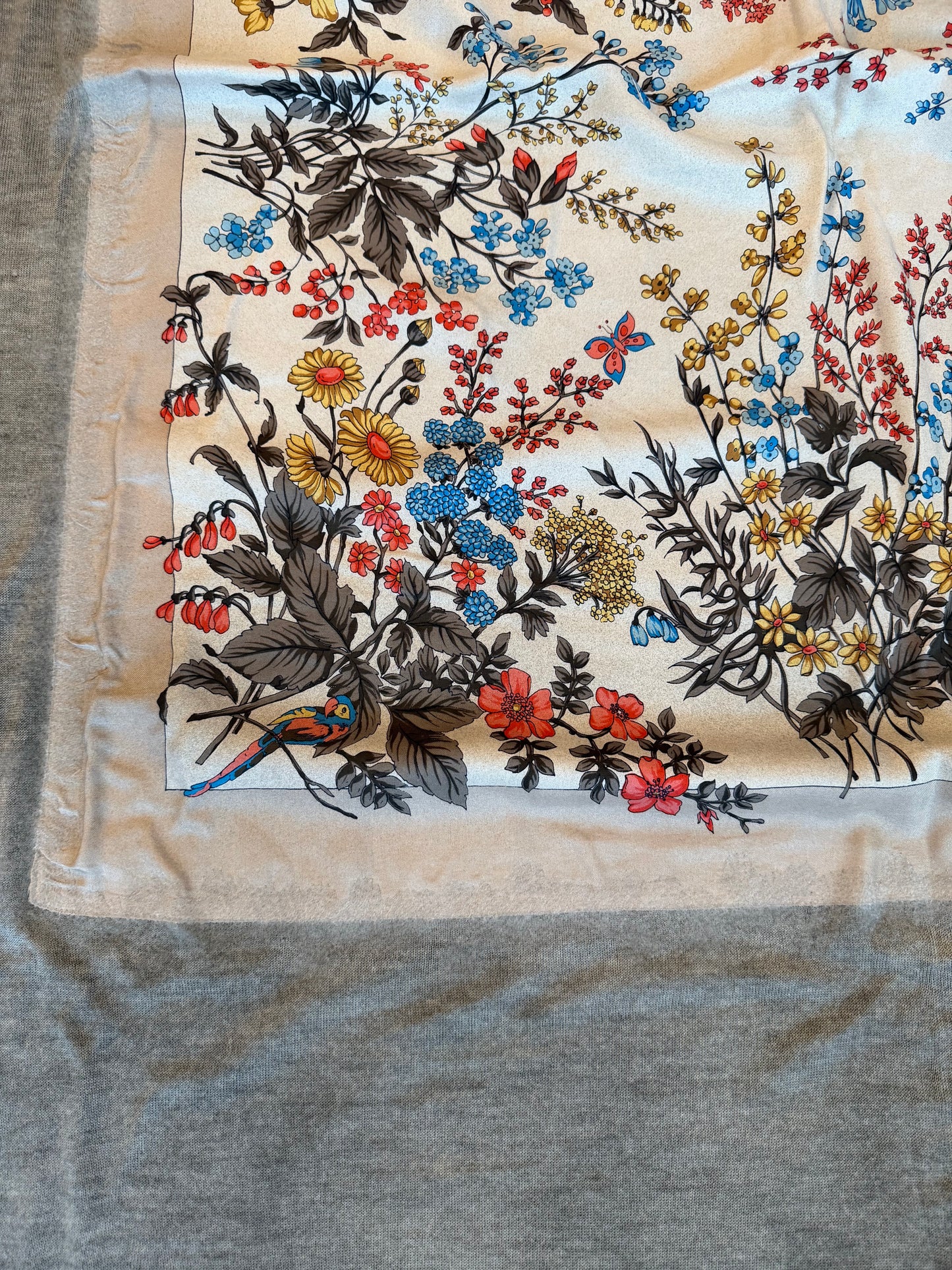 Jumbo Vintage Silk Scarf with Cashmere Boarder