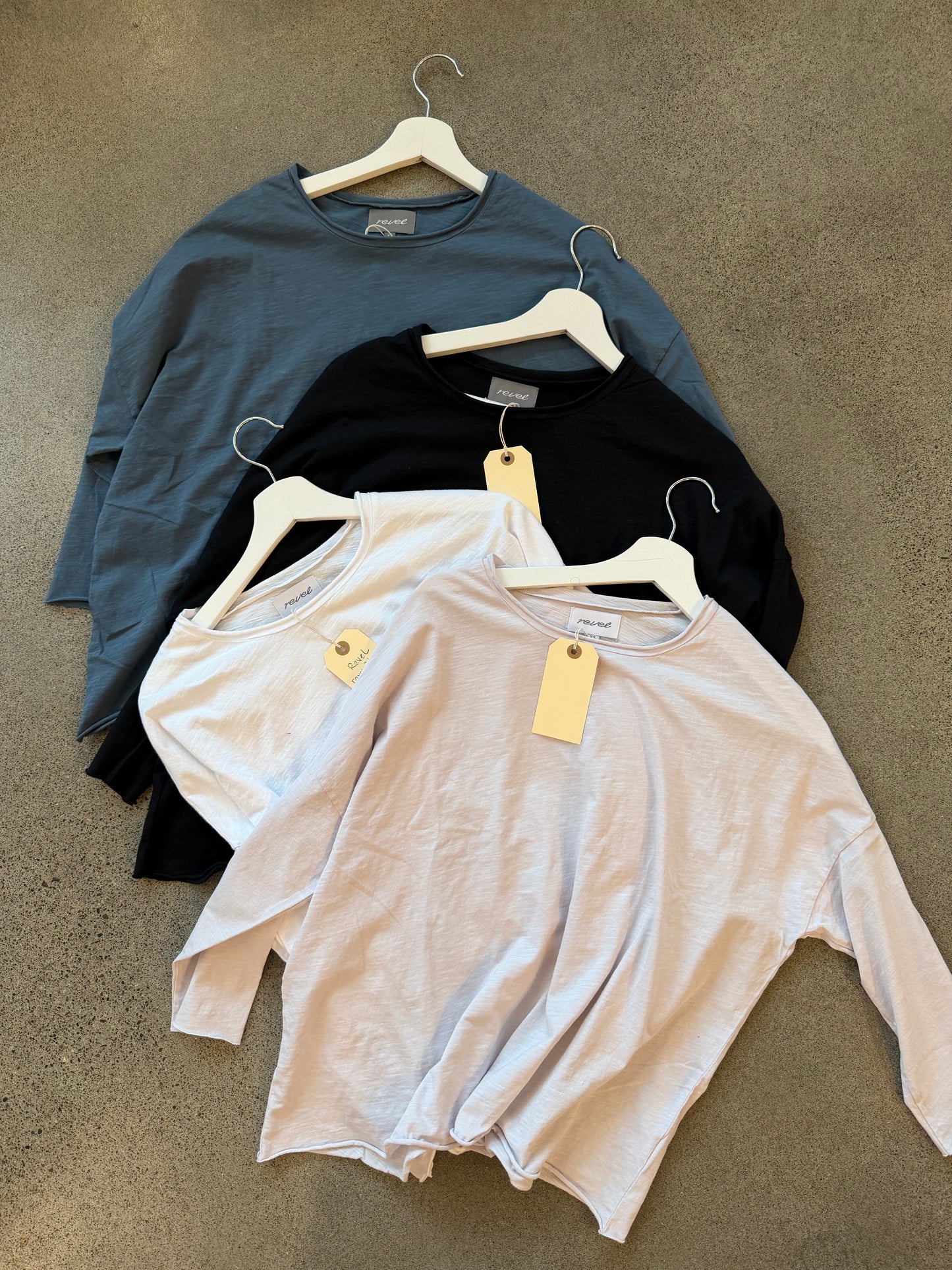 Revel- 3/4 Sleeve Raw Tee - Drop Shoulder in four colors
