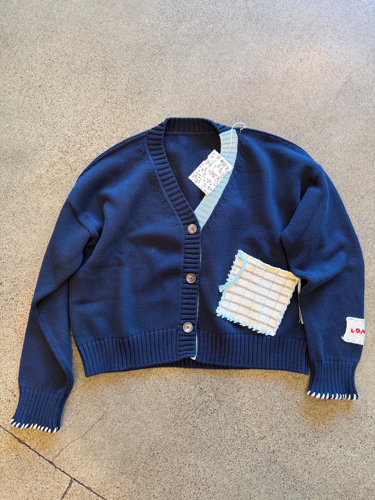 Longo Patch Pocket Cardigan in Gold or Navy