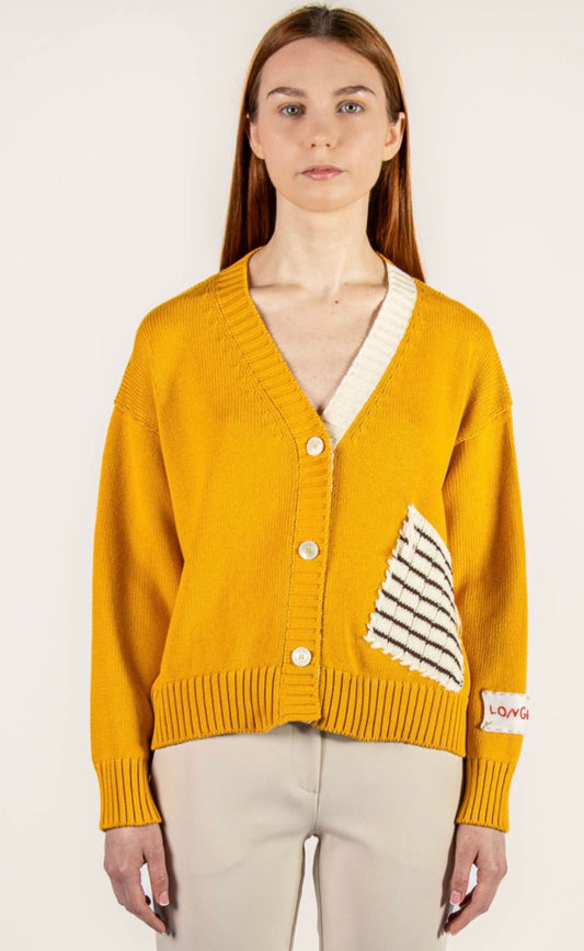 Longo Patch Pocket Cardigan in Gold or Navy
