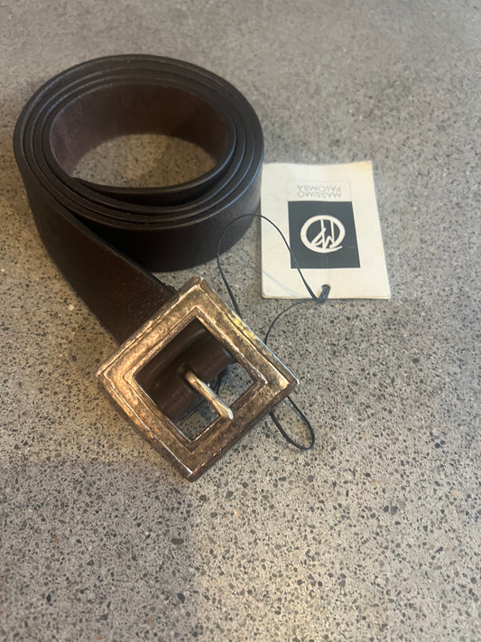 Massimo Palomba - Double Square Buckle Belt in Silver Ebano