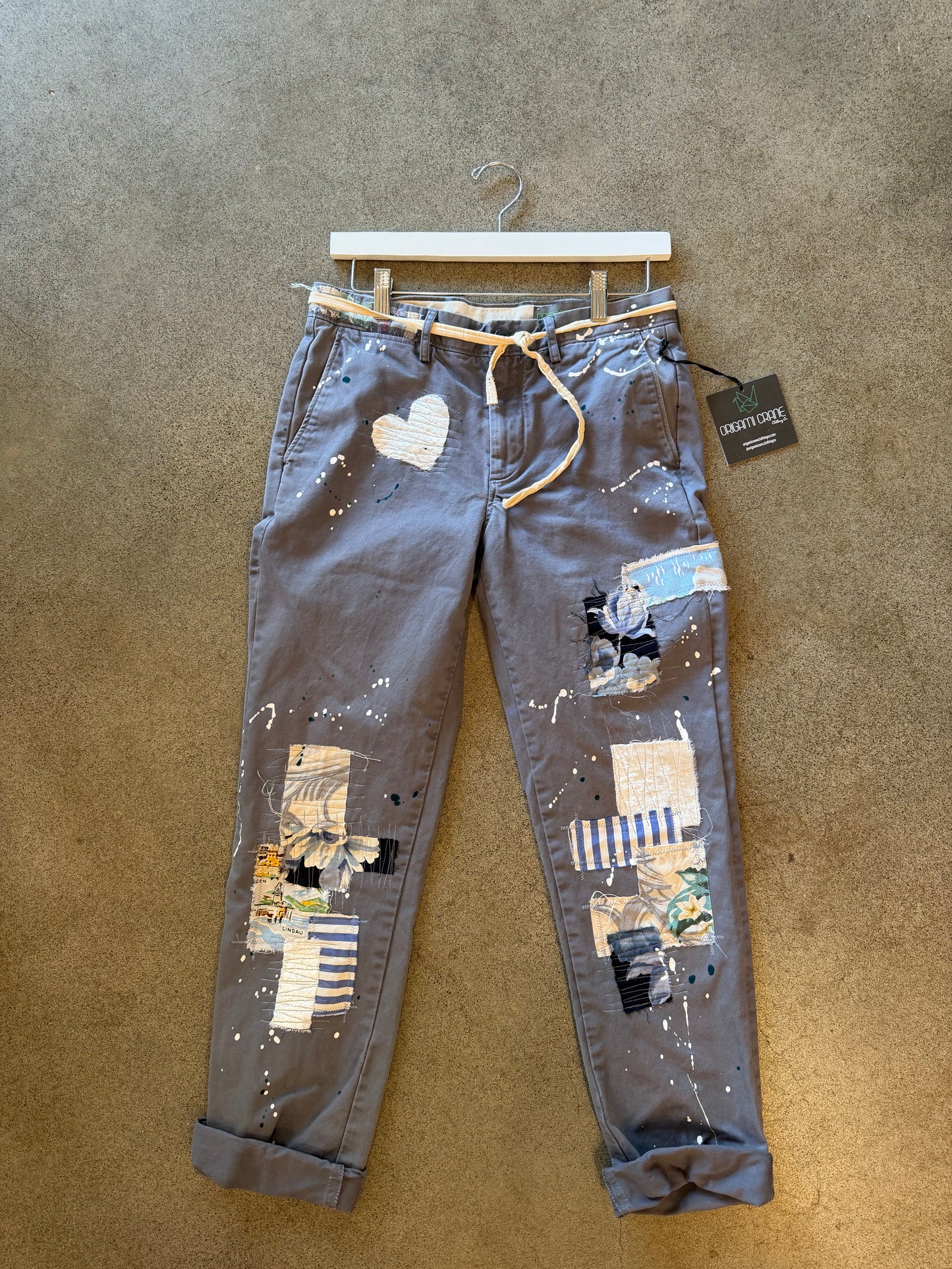 Origami Crane - Washed out Blue  Chinos