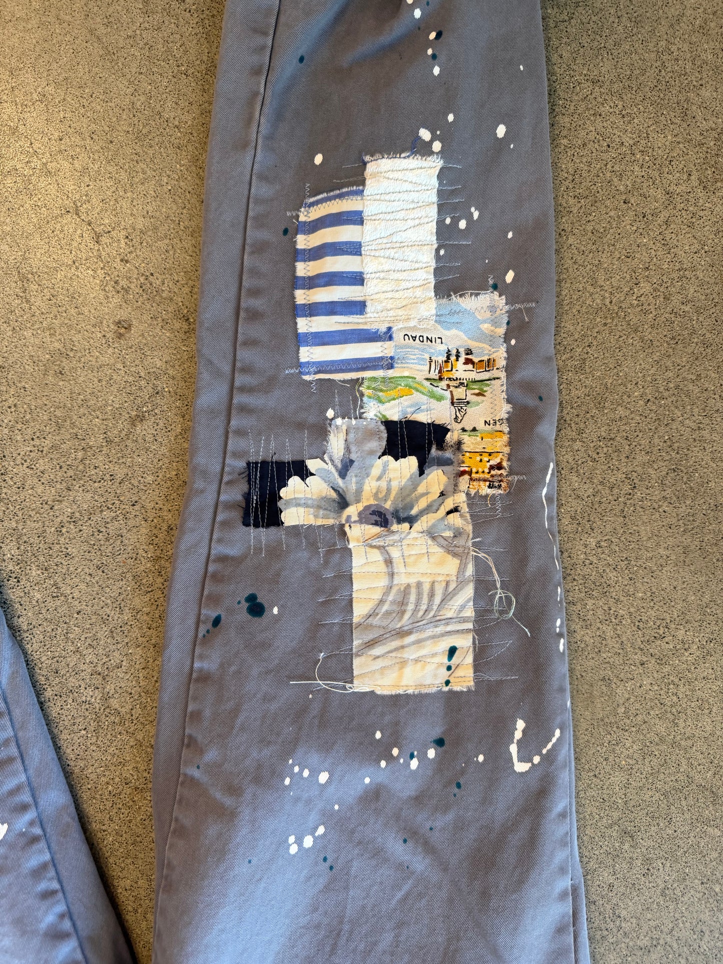 Origami Crane - Washed out Blue  Chinos