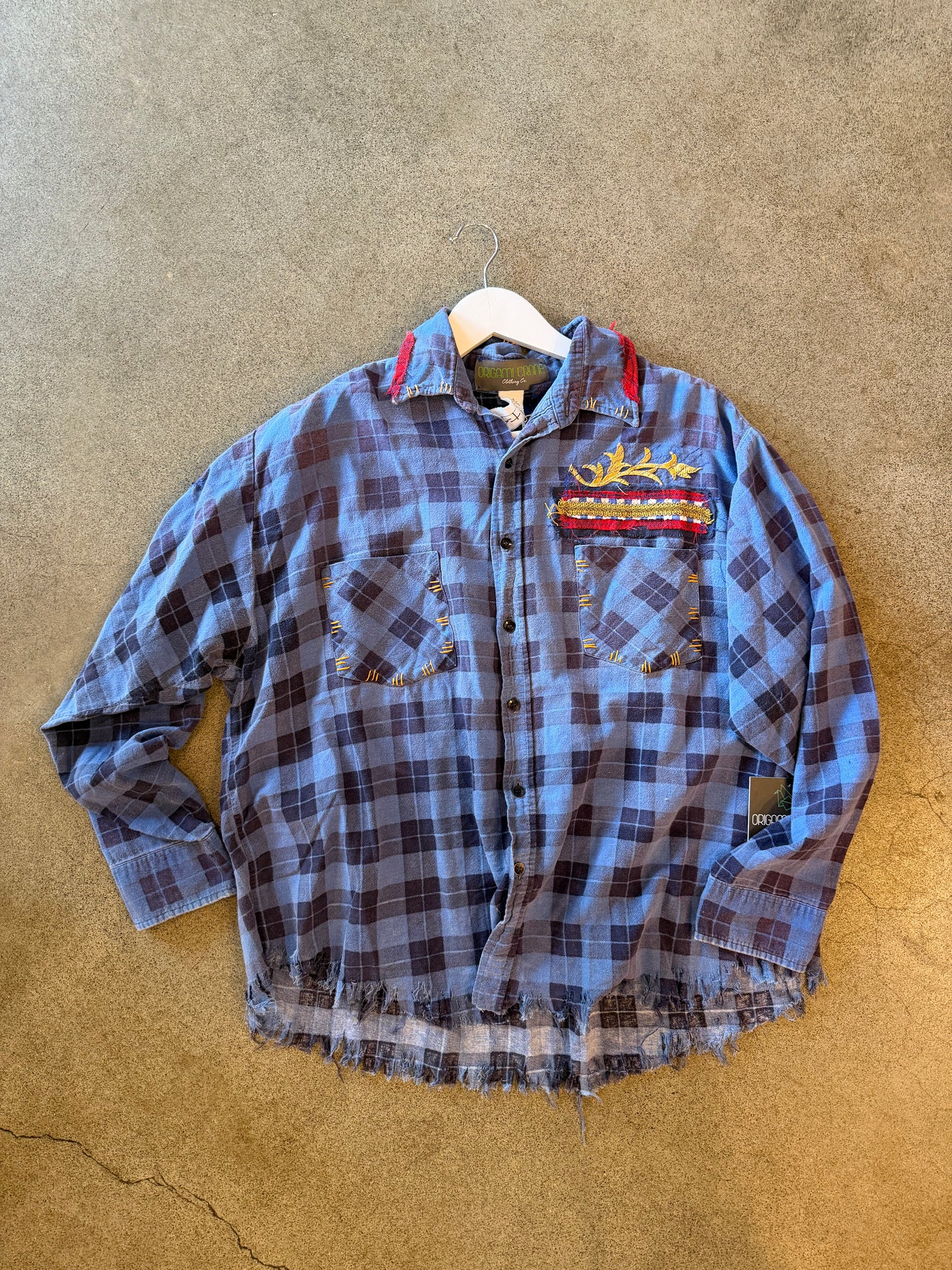 Origami Crane - Blue Long Flannel with Bling