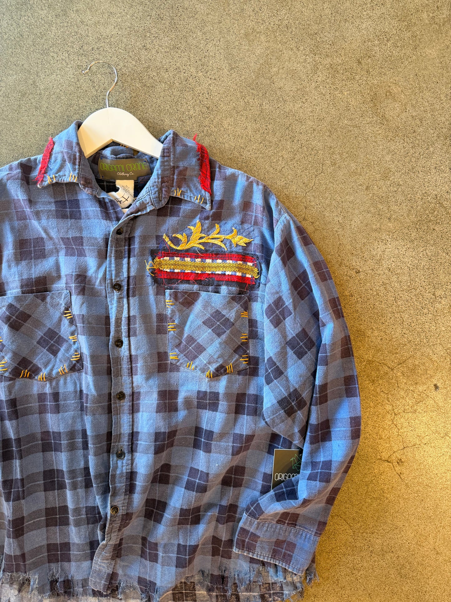Origami Crane - Blue Long Flannel with Bling