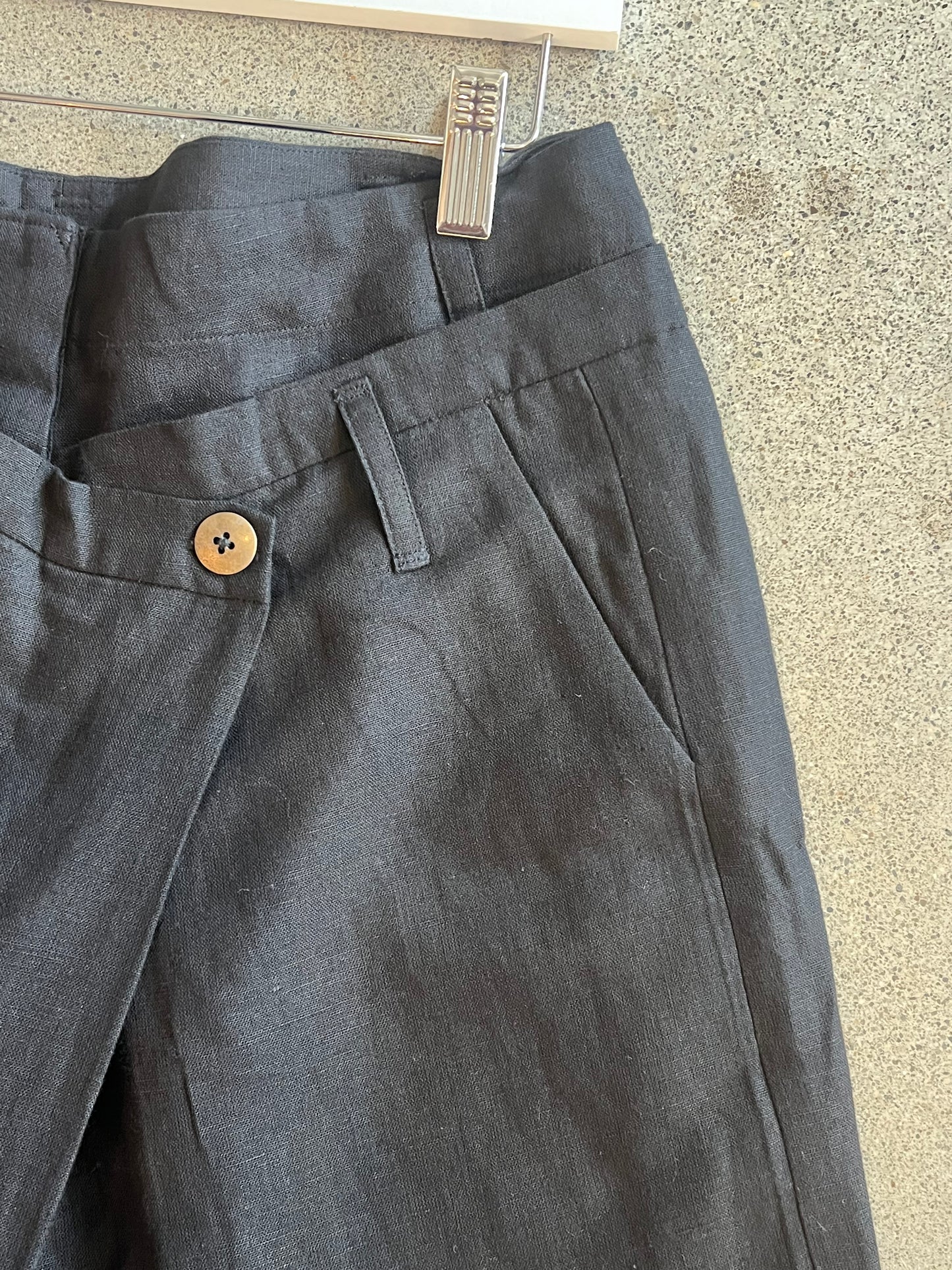 Nido - Cross Over Black Linen Pants