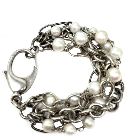 Shannon Koszyk - White Pearl & Chain Bracelet