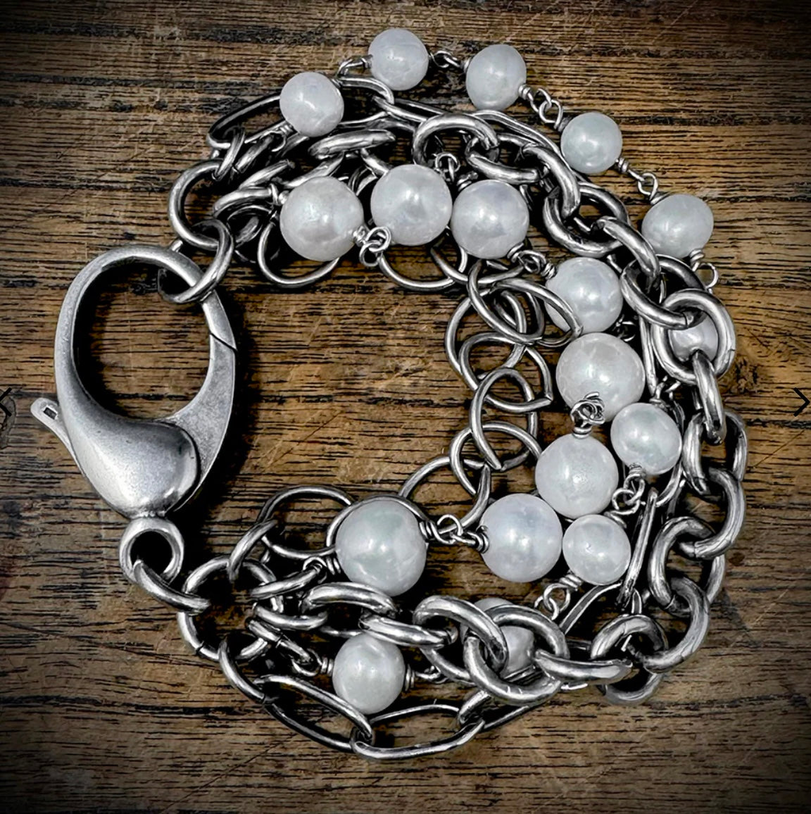 Shannon Koszyk - White Pearl & Chain Bracelet