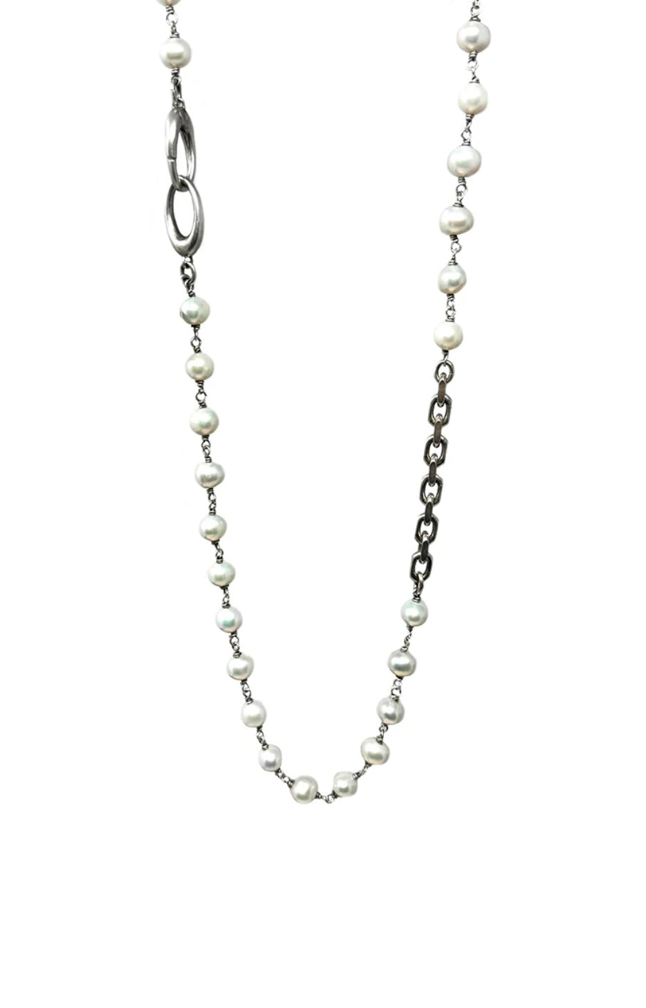 Shannon Koszyk - White Freshwater Pearl & Chain Necklace 32"