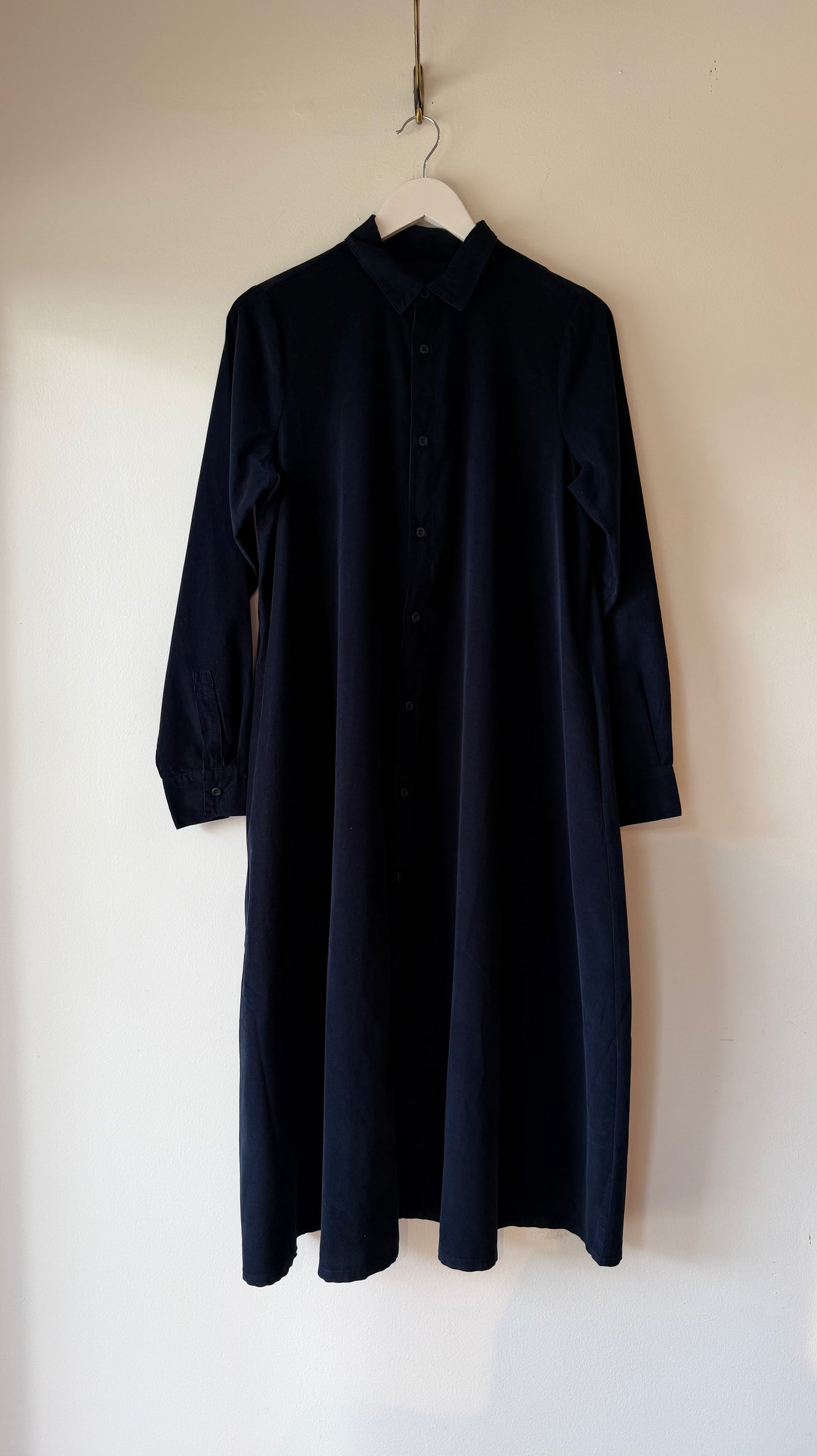 Labo Art- Aneto Button Dress in Navy Blue Micro Corduroy