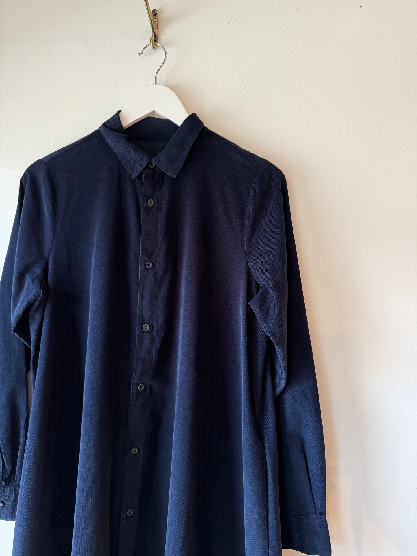 Labo Art- Aneto Button Dress in Navy Blue Micro Corduroy