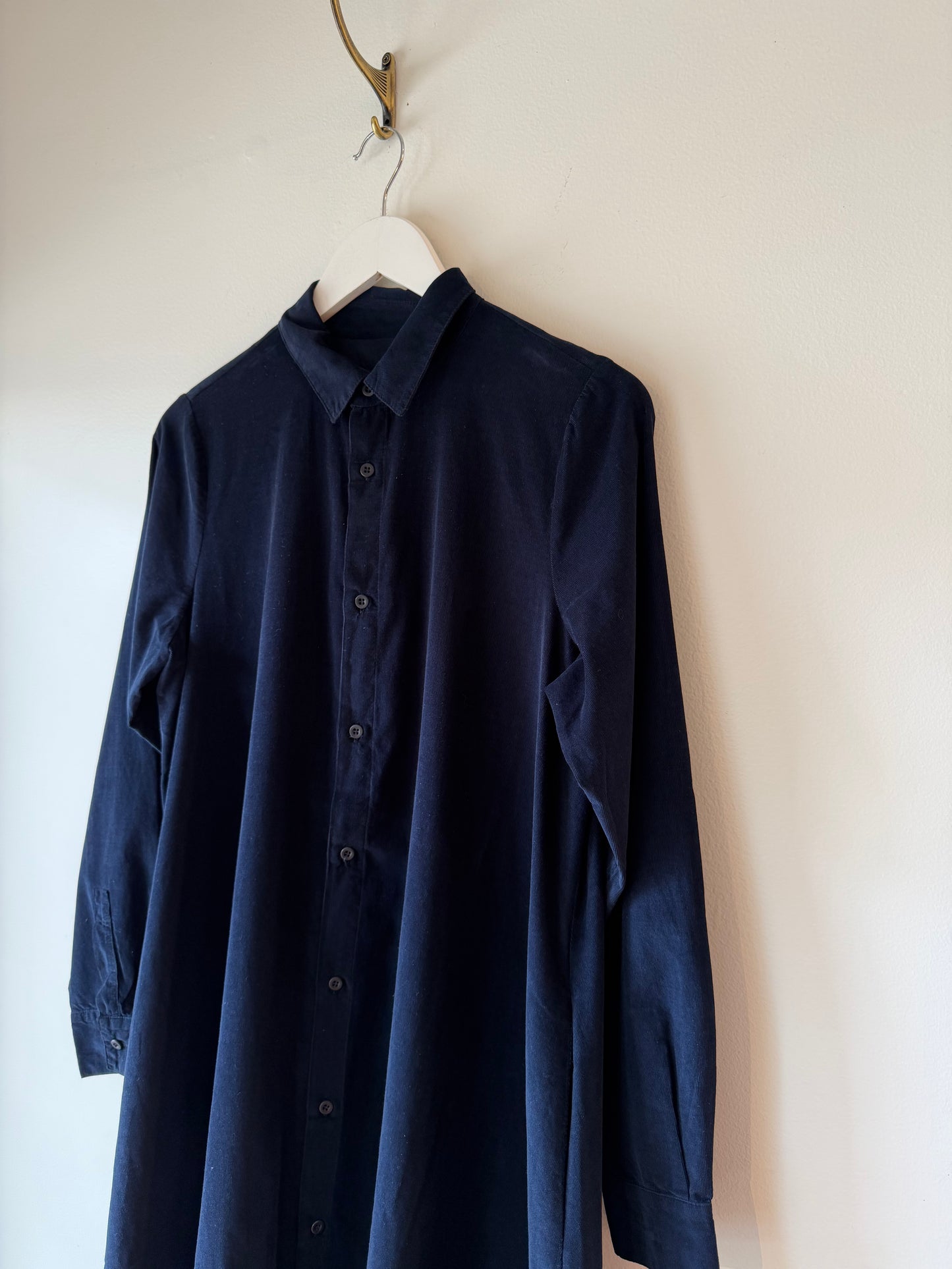 Labo Art- Aneto Button Dress in Navy Blue Micro Corduroy