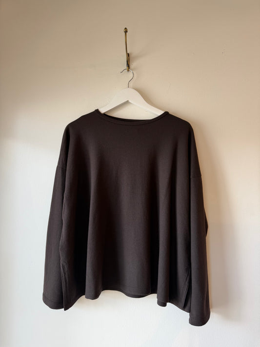 Labo Art- Oversized Wool Jersey Top in Chocolate Brown