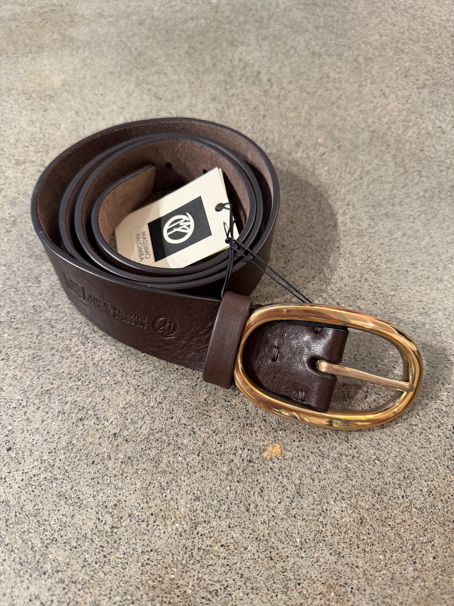 Massimo Palomba - Bronze Thick Oval Buckle Belt in Dark Brown