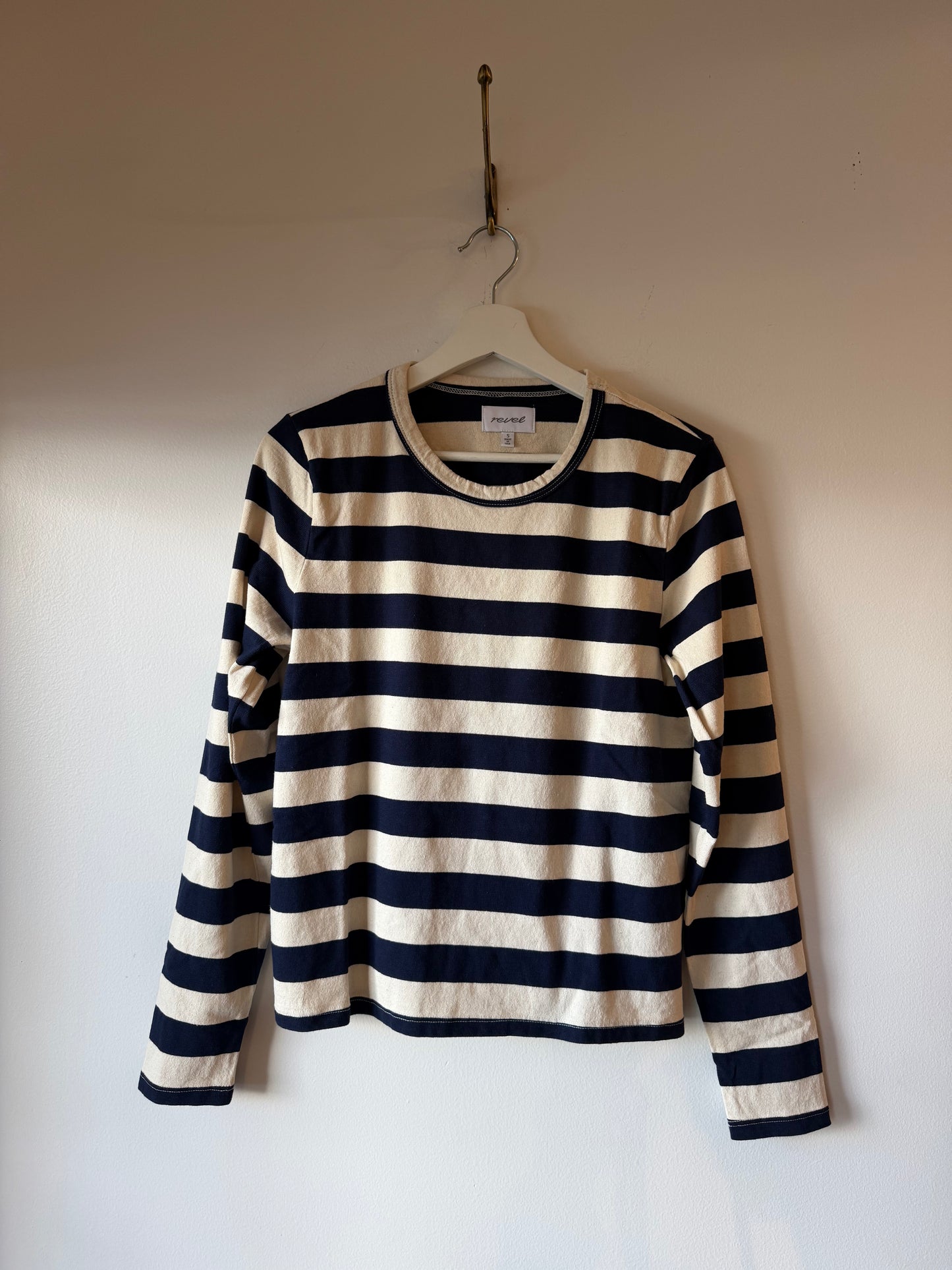Revel - Stripe Cotton Tee in Winter White/Navy