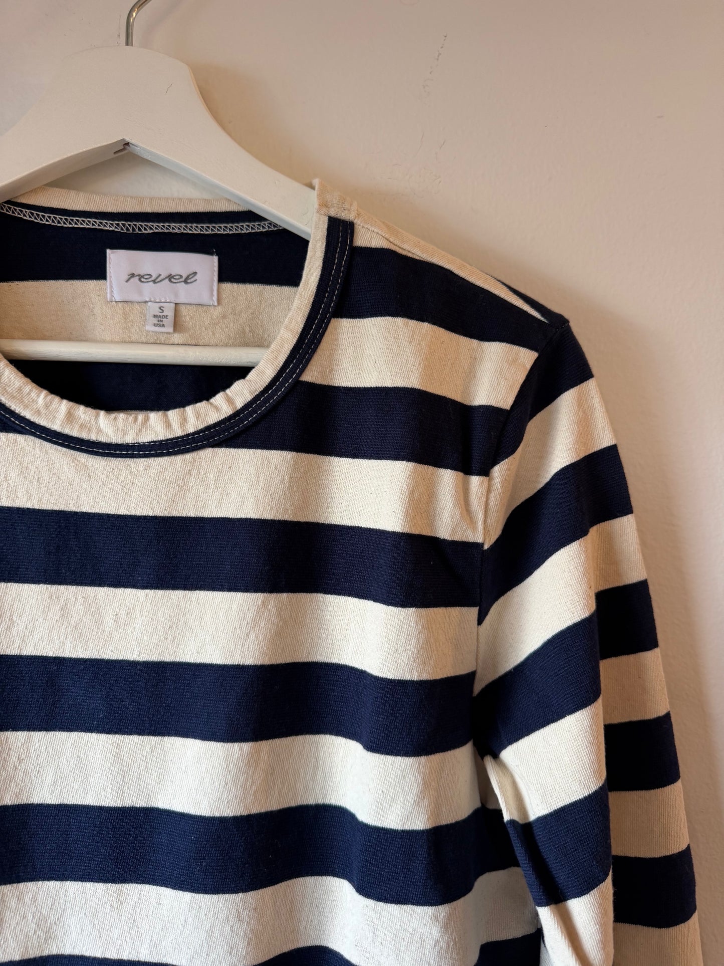 Revel - Stripe Cotton Tee in Winter White/Navy