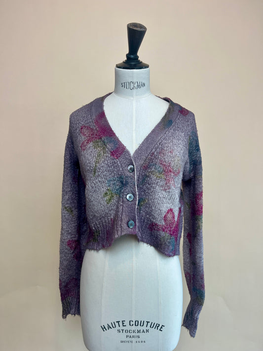 Avant Toi - Brushed Cotton V-neck Cardigan with Lily Print