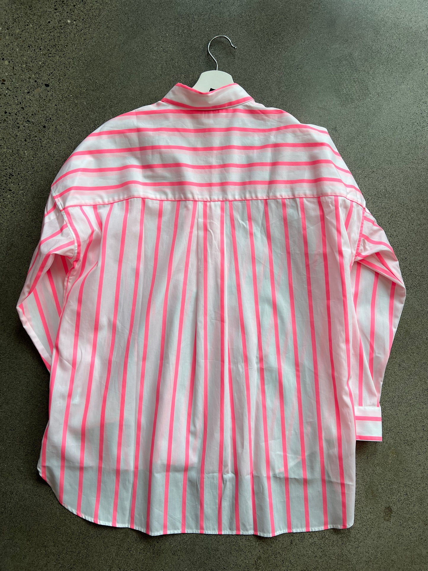 Caliban White shirt with Neon Pink Stripes