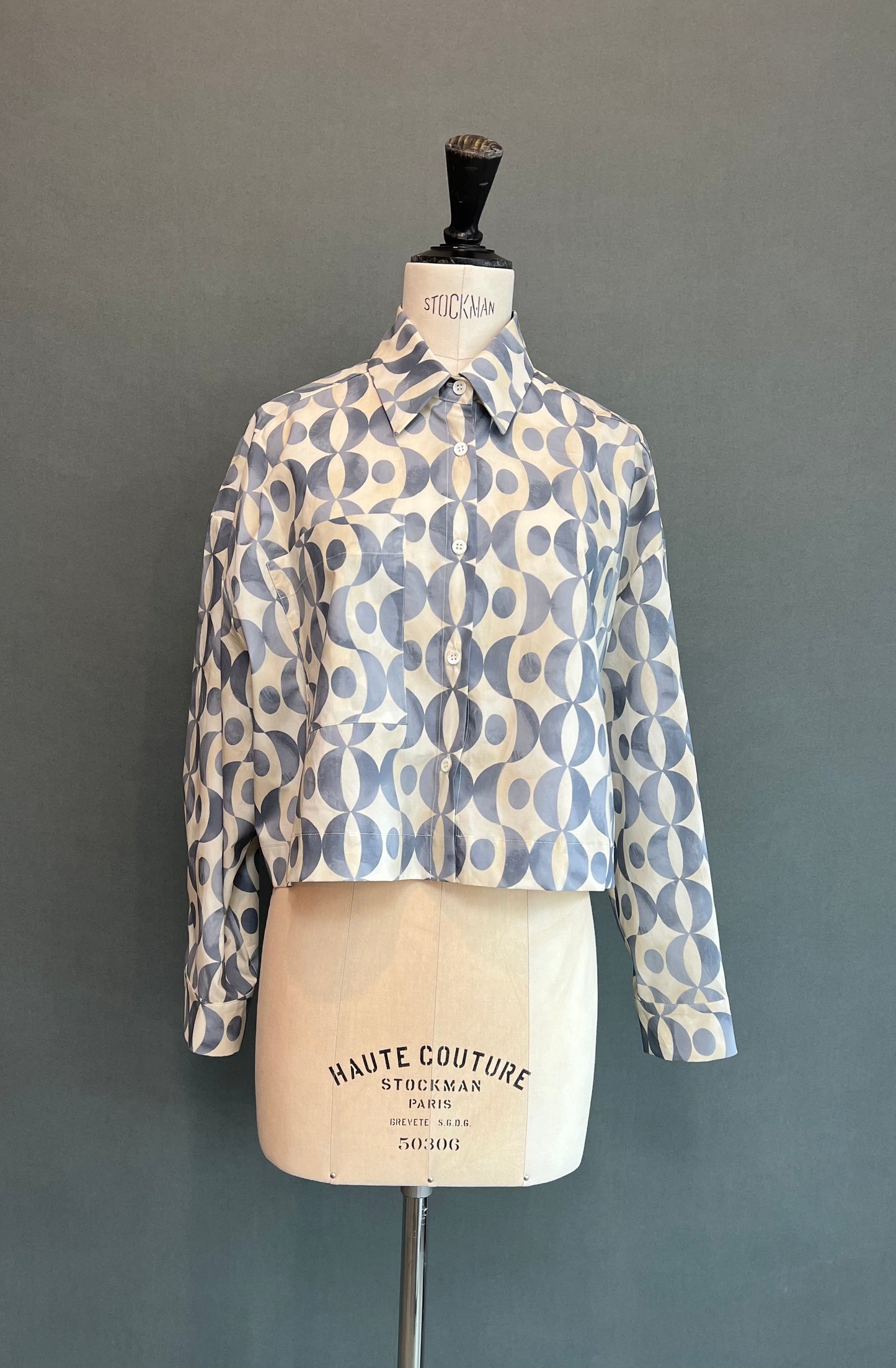 Hache - Box Shirt Jacket in White Milk/ Light Grey