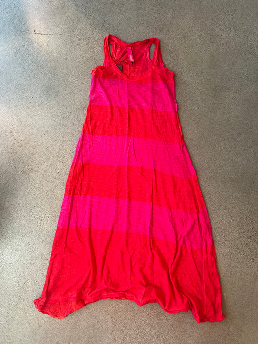 Gilda Midani - Long Trapeze Dress in Fuchsia and Red Stripes