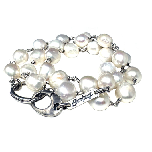 Shannon Koszyk- White Freshwater Pearl & Chain Warp Bracelet/Necklace