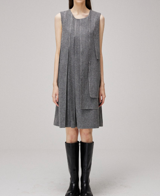 MMAM - Pleated Wool Stitch Sleeveless Mini Dress