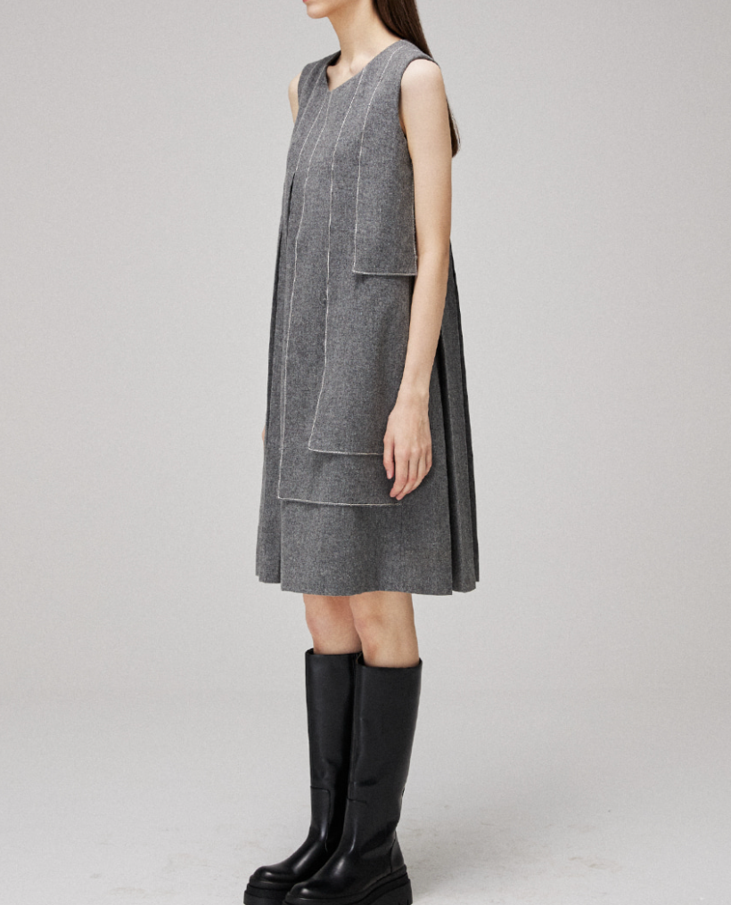 MMAM - Pleated Wool Stitch Sleeveless Mini Dress(36/S)