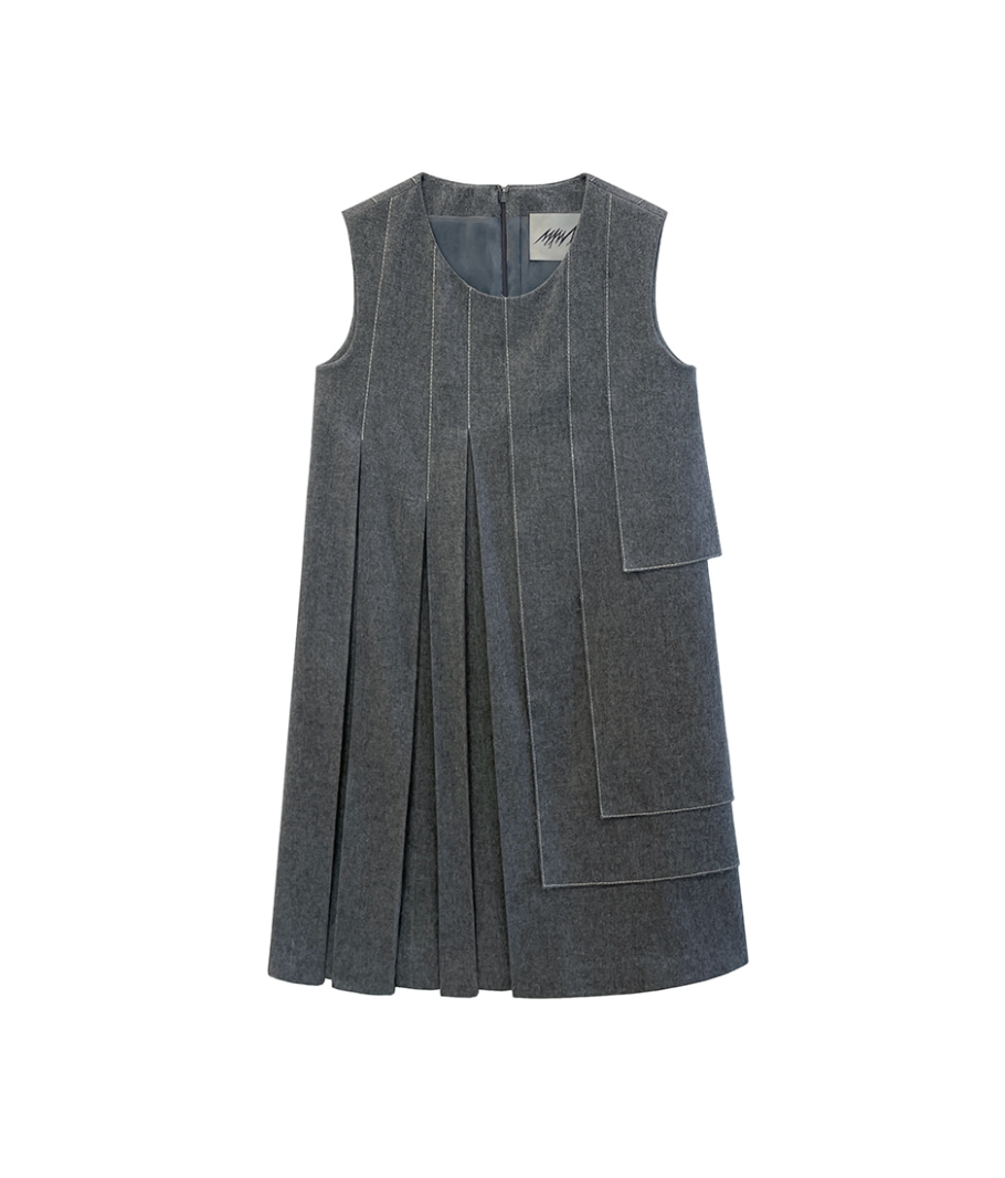 MMAM - Pleated Wool Stitch Sleeveless Mini Dress(36/S)