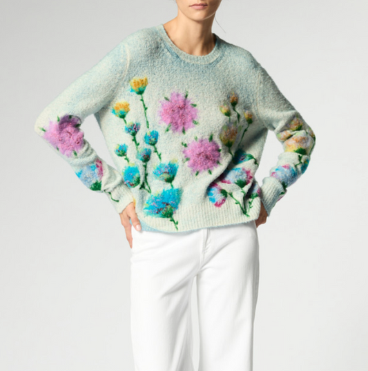 Avant Toi - Brushed Cotton Pullover with Needle Punch Flowers