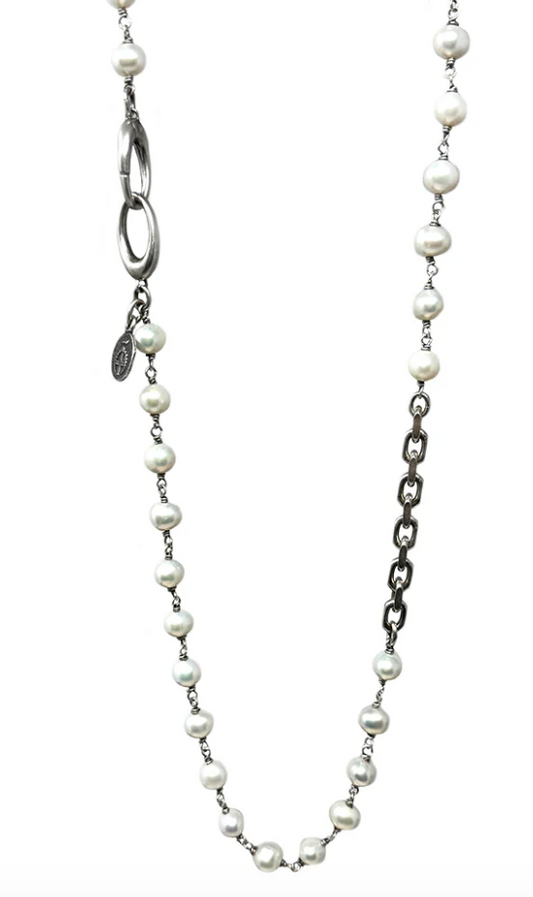 Shannon Koszyk - White Fresh-Water Pearl & Chain Necklace